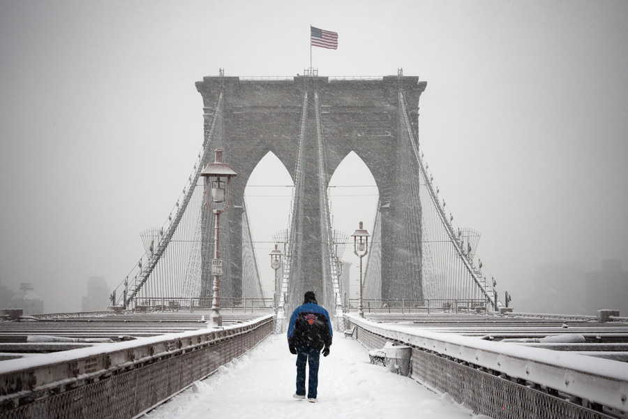 Brooklyn Bridge Snowstorm and Knicks Fan, 2010.