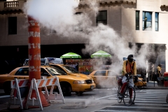 Bike Messenger and Smoke, Broadway, 2013