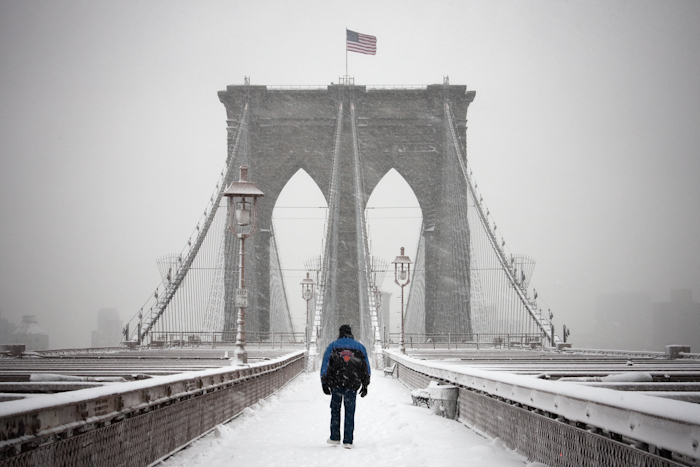 Brooklyn Bridge and Knicks Fan by James Maher