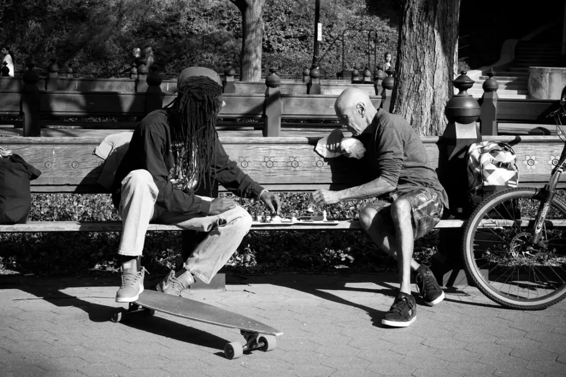 Chess & Skateboard, Central Park Bench, 2012