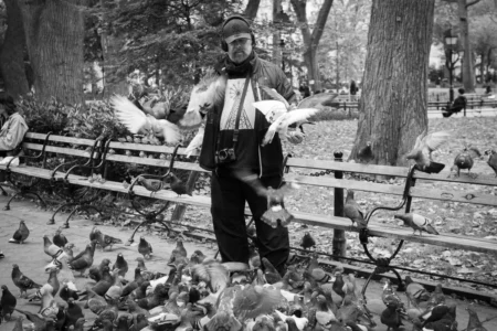 Matt Weber Feeding Pigeons, Washington Square Park, 2021