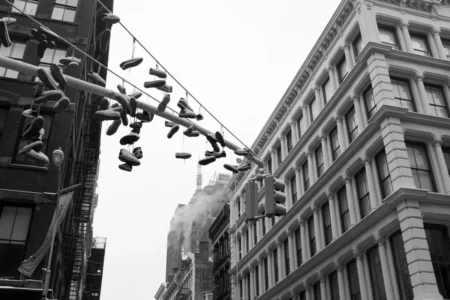 Sneakers on Lamppost in Winter with Cast Iron, 2014
