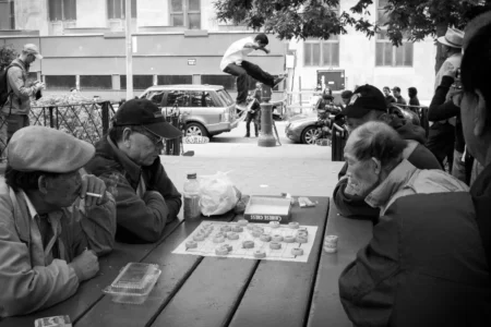 Chess & Skateboarders, Columbus Park, 2014