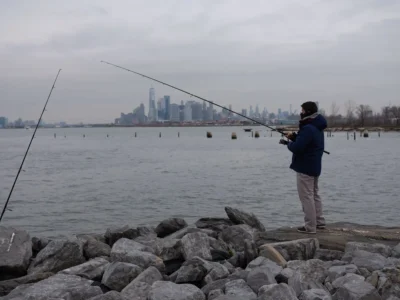 Fishing on the Brooklyn Waterfront, Sunset Park, 2019
