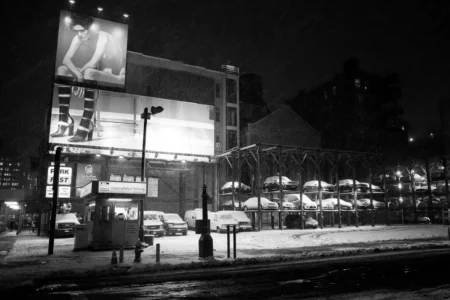 Parking Lot & Advertisement in Snowstorm, East Village, 2013