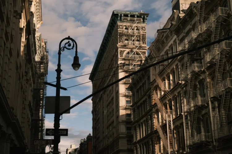 Silk Exchange Building & Lamppost in Color, SoHo, 2023